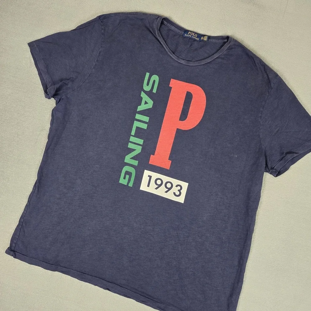 Polo Ralph Lauren P Sailing T Shirt Mens 2XL 1993 Vintage Yacht Navy Blue Retro